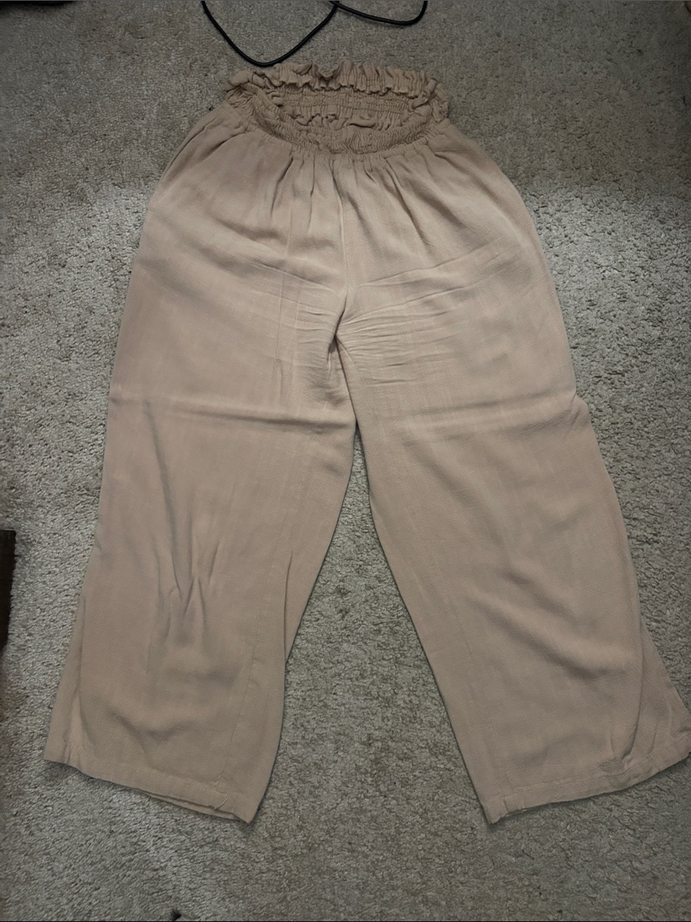 Amazon Wide Leg Smocked Waist Pants in Beige